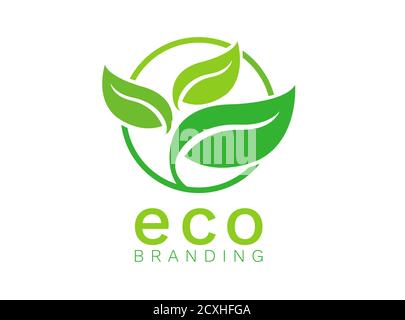 Nature green eco organic leaf logo with circle concept flat design vector isolated on white background Stock Vector