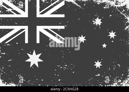 Grunge styled black and white flag Australia. Old vintage backgr Stock Vector