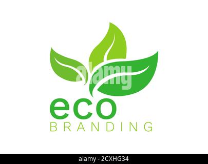 Green eco organic leaf logo flat design nature vector isolated on white background Stock Vector