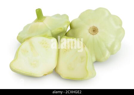 green pattypan squash isolated on white background, Clipping path and full depth of field Stock Photo