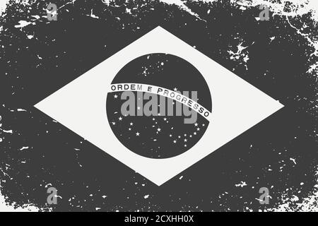 Grunge styled black and white flag Brazil. Old vintage backgroun Stock Vector