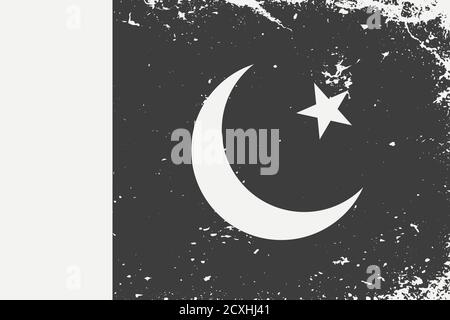 Grunge styled black and white flag Pakistan. Old vintage backgro Stock Vector