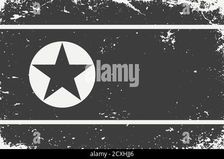 Grunge styled black and white flag North Korea. Old vintage back Stock Vector