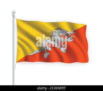 3d waving flag Bhutan Isolated on white background. Stock Vector