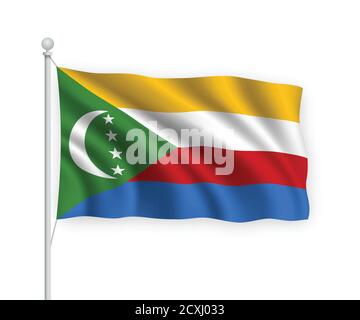 3d waving flag Comoros Isolated on white background. Stock Vector