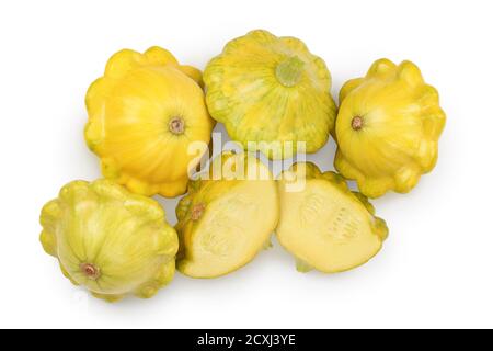 yellow pattypan squash isolated on white background. Top view with clipping path Stock Photo