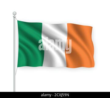 3d waving flag Ireland Isolated on white background. Stock Vector