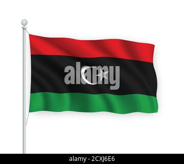 3d waving flag Libya Isolated on white background. Stock Vector