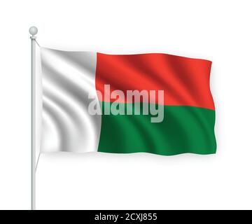 Waving Flag Of Madagascar On White Background. Template For 