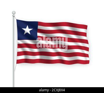 3d waving flag Liberia Isolated on white background. Stock Vector