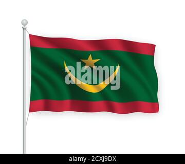 3D Realistic waving Flag of Mauritania on white background Stock Vector ...