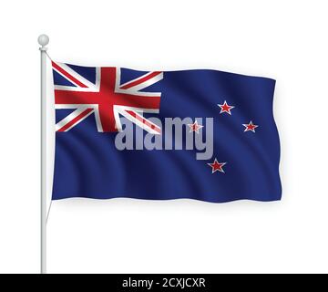 3d waving flag New Zealand Isolated on white background. Stock Vector