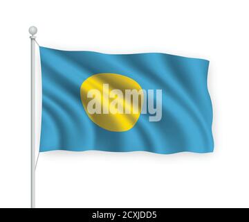 3d waving flag Palau Isolated on white background. Stock Vector