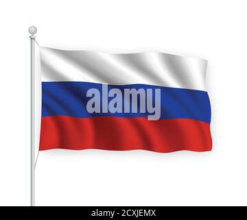 3d waving flag Russia Isolated on white background. Stock Vector