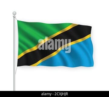 3D Realistic waving Flag of Tanzania on white background Stock Vector ...
