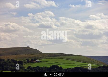 Stoodley Pike from Heptonstal, on a cloudy summer day Stock Photo