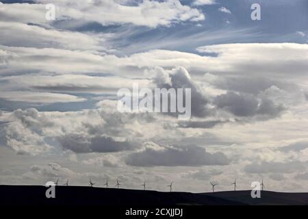 Clouds above Coal Clough wind farm, Burnley, Lancashire Stock Photo