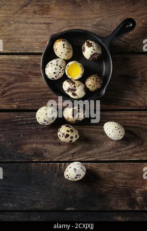 Premium Photo  Fried quail eggs in a castiron small skillet