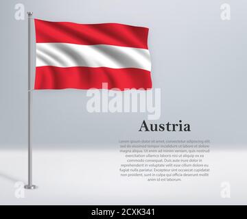 Waving flag of Austria on flagpole. Template for independence da Stock Vector