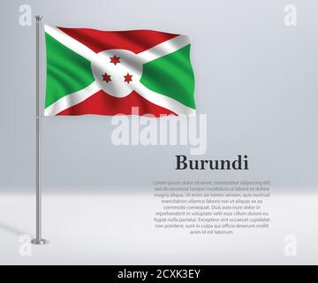 Waving flag of Burundi on flagpole. Template for independence da Stock Vector