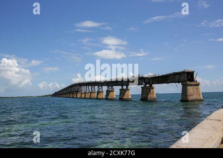 Old and new Seven Mile bridge connects the Keys to the mainland, Key West, Florida, USA Stock Photo