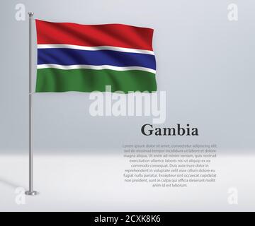 Waving flag of Gambia on flagpole. Template for independence day Stock Vector