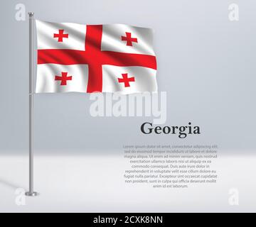 Waving flag of Georgia on flagpole. Template for independence da Stock Vector