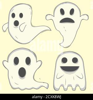 Illustration vector design of four ghosts set for Halloween event Stock Vector