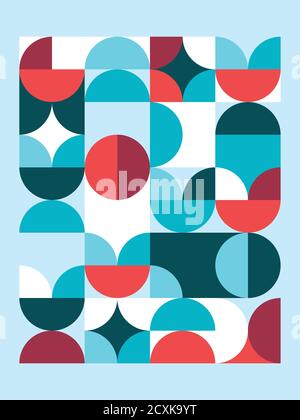 Retro 60's and 70's style vector minimalist poster in 18x24 format size - geometric design with circles and abstract shapes Stock Vector