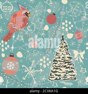 Seamless Winter Pattern with Christmas Ornaments. vector Illustration. Stock Vector