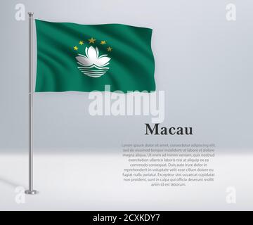 Waving flag of Macau on flagpole. Template for independence day Stock Vector