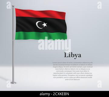 Waving flag of Libya on flagpole. Template for independence day Stock Vector