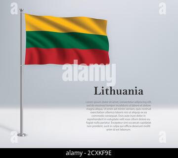 Waving flag of Lithuania on flagpole. Template for independence Stock Vector