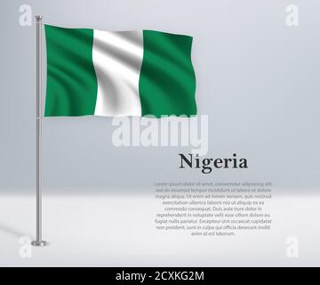 Waving flag of Nigeria on flagpole. Template for independence da Stock Vector