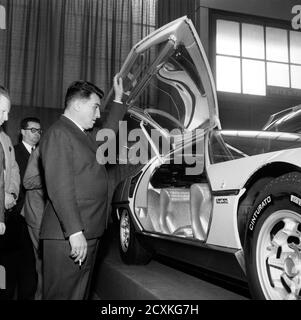 Founder Ferruccio Lamborghini (Ferruccio Elio Arturo Lamborghini) in his  office in Lamborghini Auto factory in Sant'Agata Bolognese (BO), 16 january  'Agata Bolognese (BO), 16/01/1964. Stabilimento Lamborghini  Automobili. Nella foto: il ...