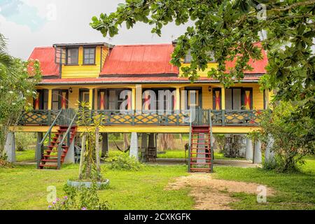 Restored plantation called Frederiksdorp at the Commewijne river. Now hotel. In Suriname, South America Stock Photo