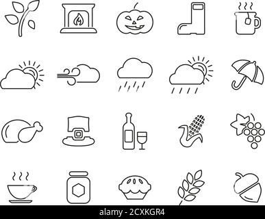 Autumn Or Fall Icons Thin Lne Set Big Stock Vector