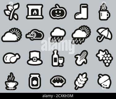 Autumn Or Fall Icons White On Black Sticker Set Big Stock Vector