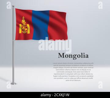 Waving flag of Mongolia on flagpole. Template for independence d Stock Vector