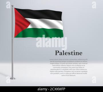 Waving flag of Palestine on flagpole. Template for independence Stock Vector