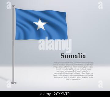 Waving flag of Somalia on flagpole. Template for independence da Stock Vector