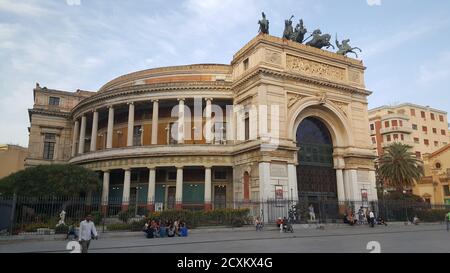 politeama garibaldi theater in palermo in beautiful illuminated evening. High quality photo Stock Photo