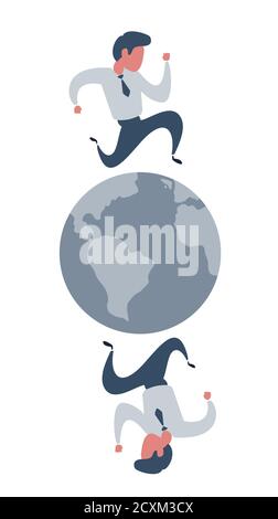 A busy people running on a globe. Vector illustration flat design Stock Vector