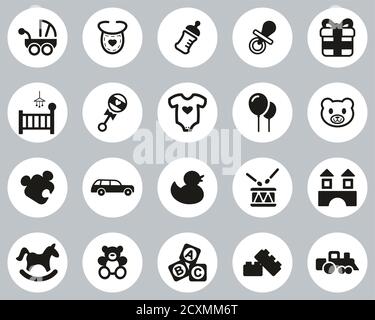 Baby Shower Icons Black & White Flat Design Set Big Stock Vector