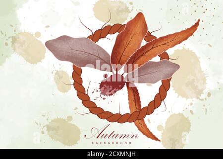 Autumn background with dry leaf and rope decoration. Stock Vector