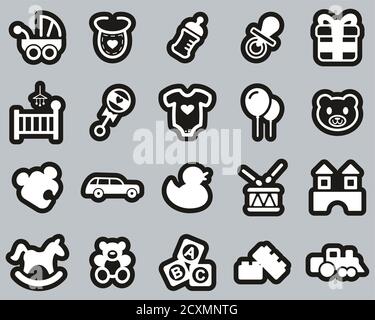 Baby Shower Icons White On Black Sticker Set Big Stock Vector