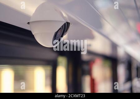 Security camera for surveillance in public transport Stock Photo