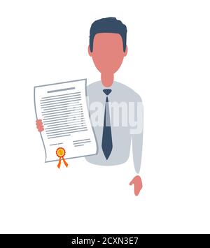 Businessman or clerk. Male character in trendy simple style with objects, flat illustration. Business concept. Isolated on white background. Stock Vector