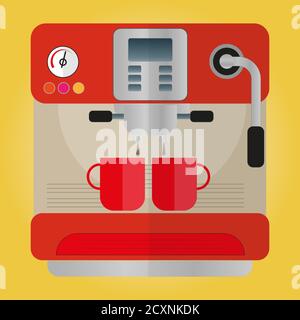 Red Coffee machine with coffee cup. Flat design vector illustration Stock Vector
