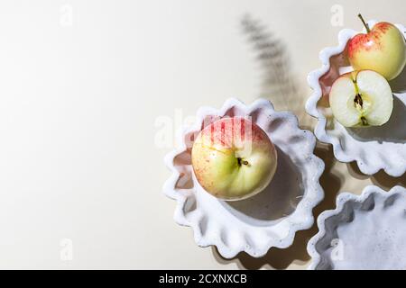 Ceramic handmade products. Concept homemade fall baking with apple. Stock Photo